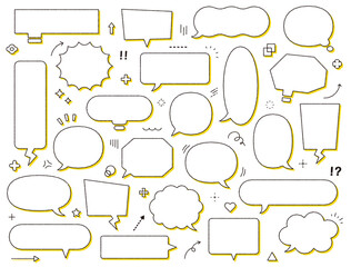 Obraz premium 影付きフキダシ セット バリエーション 線画 シンプル イラスト ベクター ペン画 複数 黄色