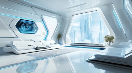 Fototapeta premium Futuristic Apartment with Panoramic City View