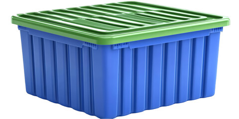 Blue Plastic Storage Box With Green Lid Isolated on Transparent Background Photo