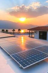 Solar Panels Sunset Rooftop