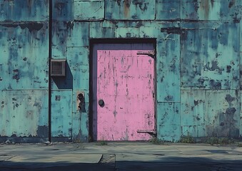 Naklejka premium Urban Pink Door, Industrial Wall