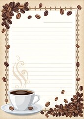 Obraz premium Banner decorative frame with an image of a cup of coffee and coffee beans, perfect for adding text and notes. 