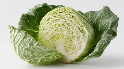 Obraz premium Cabbage half with tight layers on a clean white background