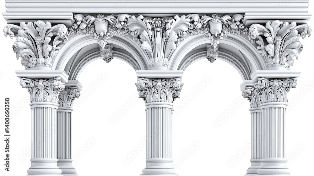 Poster detailed white classical archway architectural design isolated on transparent background