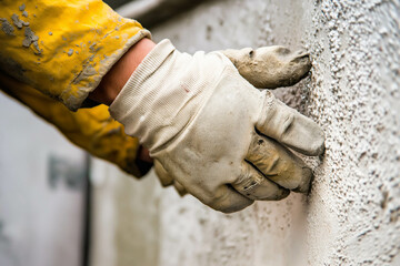 Construction worker, closeup on his protection glove