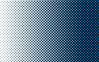 Blue Dotted halftone gradient texture. Vanishing polka dot background. Repeating dots gradation pattern background. Blue fading comic pop art overlay backdrop. Raster effect wallpaper