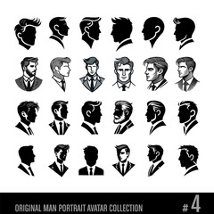 Original man portraits, avatars, black and white vector collection No 4