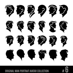 Original man portraits, avatars, black and white vector collection No 6