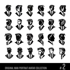 Original man portraits, avatars, black and white vector collection No 2