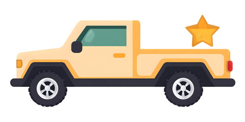 Illustration Of A Yellow Pickup Truck With A Golden Star Isolated