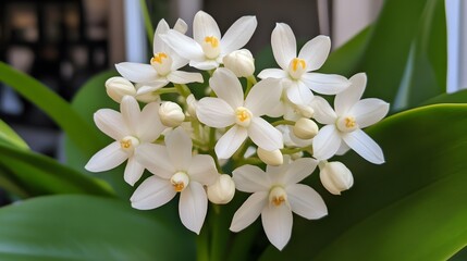 Obraz premium Beautiful White Orchid Cluster Close Up Bloom