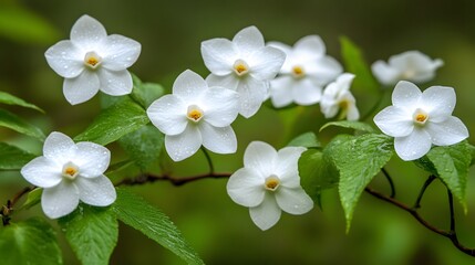 Obraz premium White Flowers Dew Drops Green Leaves Nature Photography