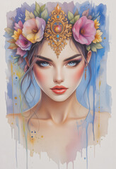 花の冠を被った女性,AI画像,Generative AI