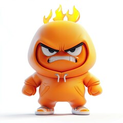 Enraged Orange Hoodie Character: A 3D Digital Art of Intense Anger and Frustration