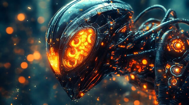 Glowing Robot Forest Night Sci-Fi Digital Art