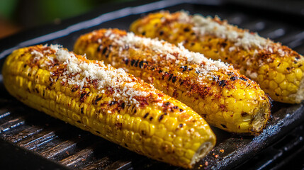 Charred corn with cheese and chili powder, elote style