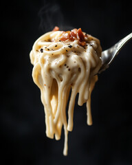 carbonara pasta on a fork