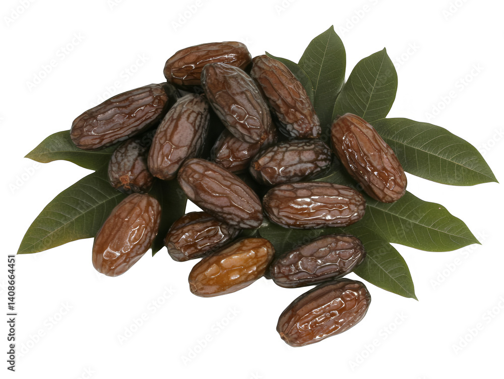 Poster isolated dates on green leaves photo with transparent background