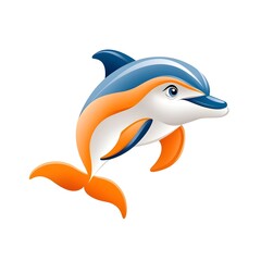 Fototapeta premium Cheerful cartoon dolphin swimming in the ocean