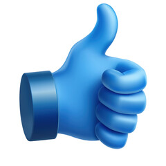 A stylized blue thumbs-up hand gesture, symbolizing approval or positivity.