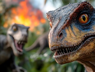 A fierce prehistoric dinosaur in its natural habitat  long title A close up view of a