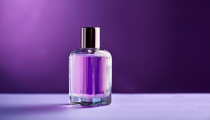 Elegant Blank Perfume Bottle Mockup with Purple Liquid in a Cool Temperature. Perfume with Purple Background and Natural Daylight.
