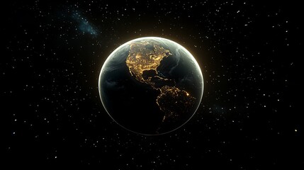 Fototapeta premium Night Earth, space, America, city lights, cosmos, background, planet, illustration