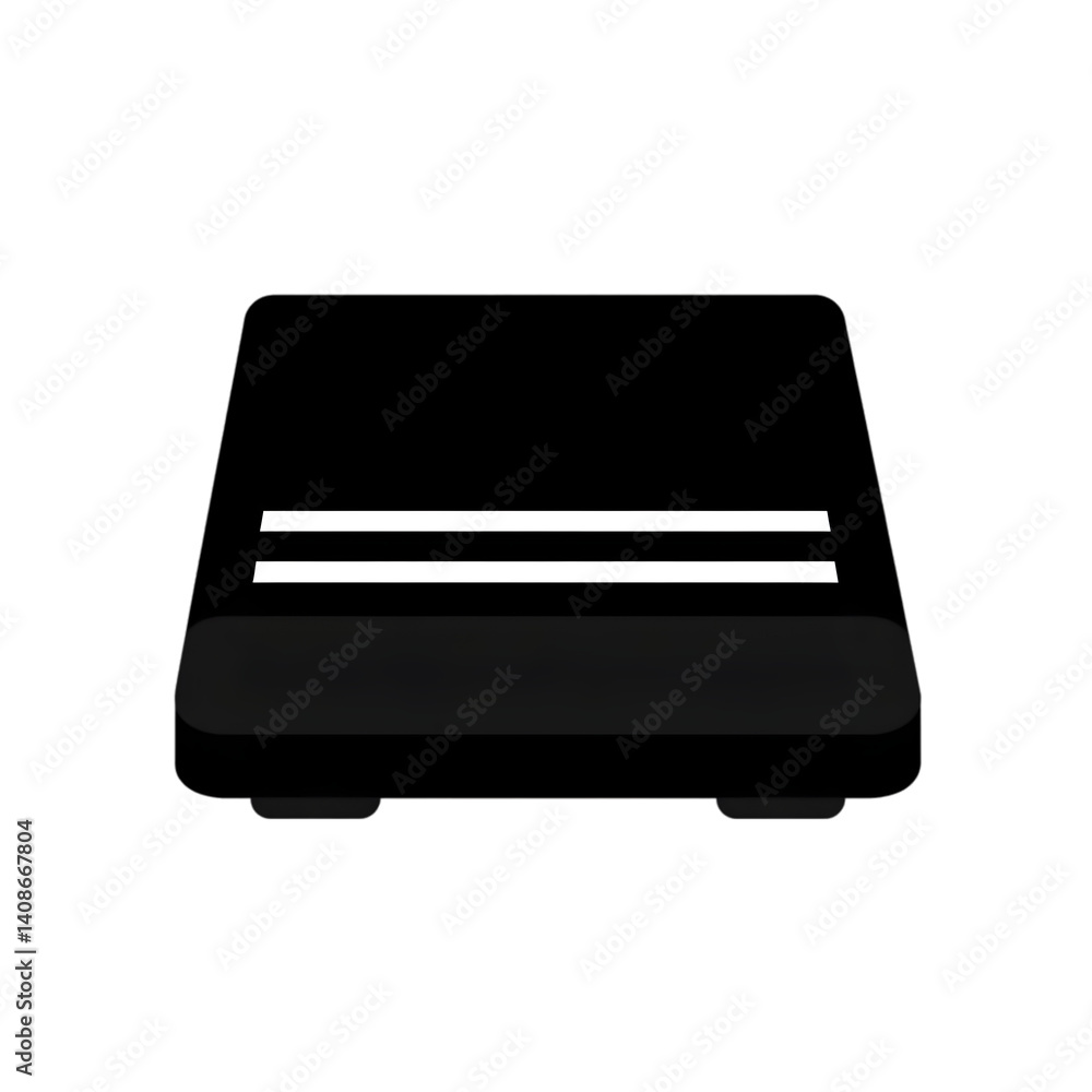 Poster isolated illustration of a black router device with two white stripes and transparent background