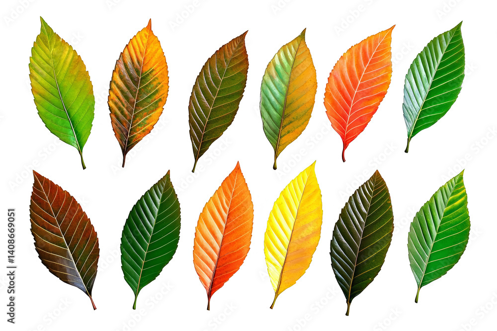 Poster isolated leaves on transparent background colorful autumnal pattern