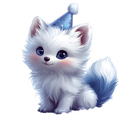 Obraz premium Cute Puppy Illustration, Birthday Hat