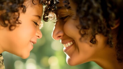 Fototapeta premium Smiling parent and child sharing a joyful moment, embodying warmth and love