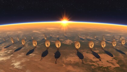 Space Dishes Orbit Earth Sunrise