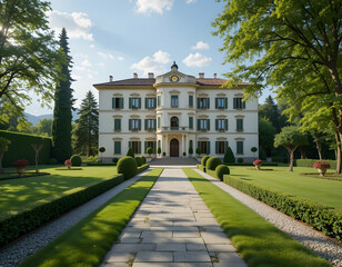 Obraz premium Luxury Villa Estate with Garden and Scenic Landscape