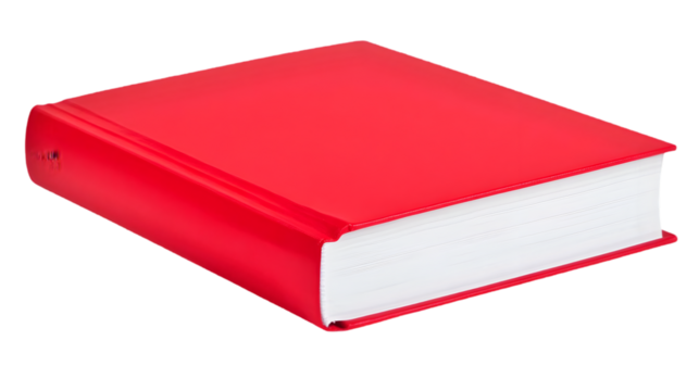 Isolated Photo of a Red Book with White Pages on Transparent Background