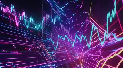 Obraz premium Neon Stock Market Data Visualization: Abstract 3D Financial Charts