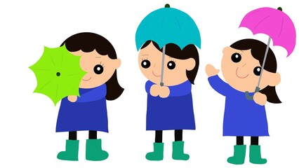 傘をさす女の子イラストセット