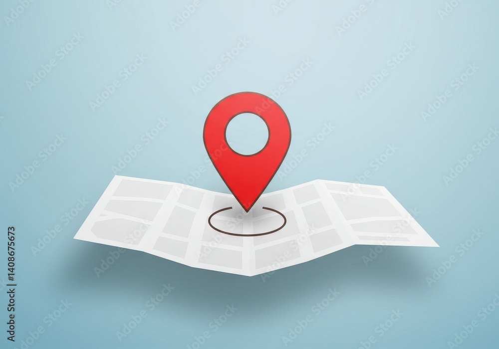 Poster red location pin on a map with a blue background indicating navigation and destination concept
