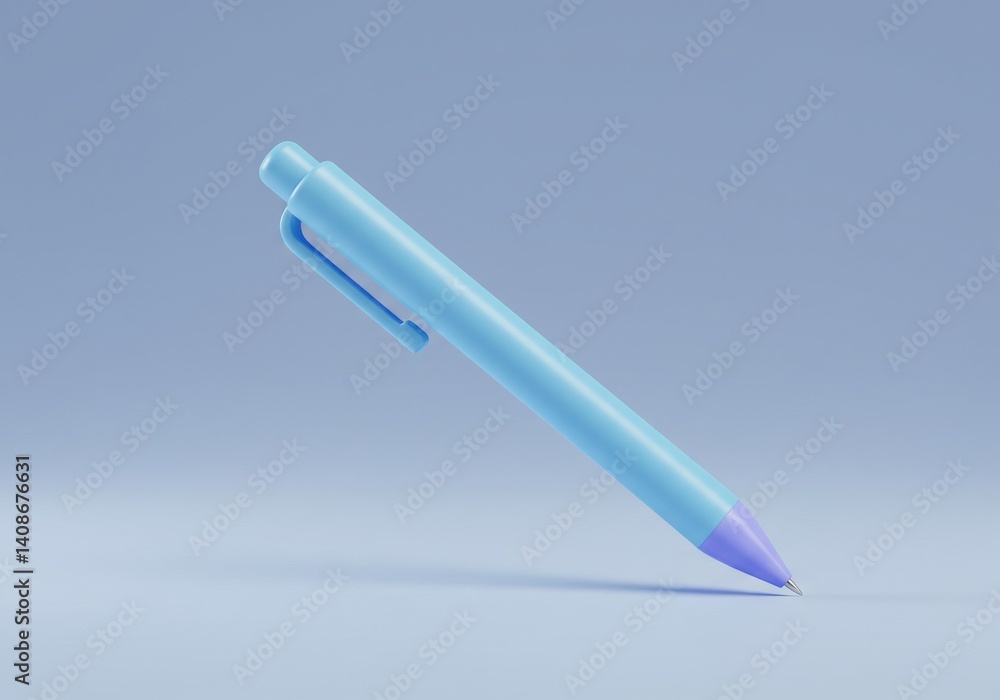 Poster a light blue pen with a purple tip on a light blue background in a simple studio setting style image