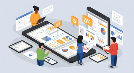 Data analysis team mobile teamwork.