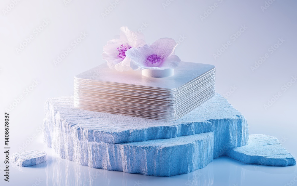 Aufkleber a stack of paper topped with a single flower creates a simple yet elegant composition.