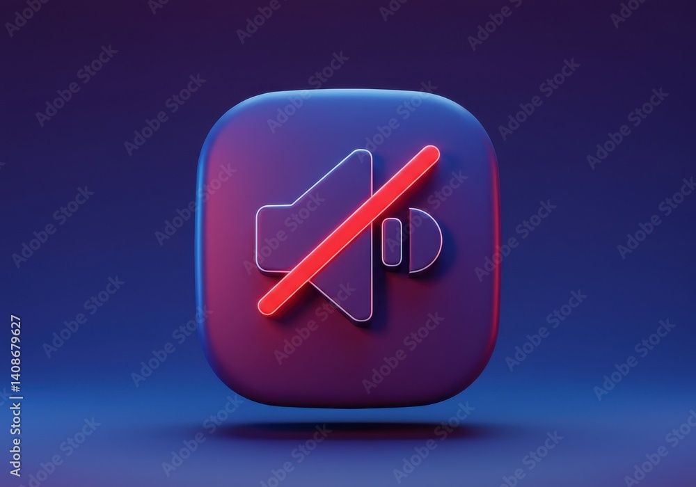 Poster a vibrant mute icon featuring a speaker crossed out with a red line on a rounded square shape