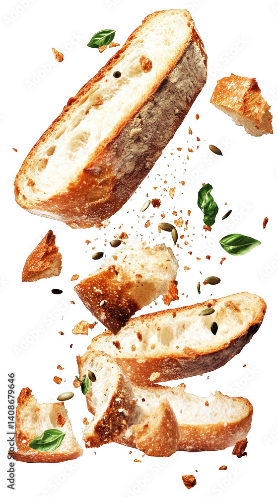 Poster isolated photo of bread slices with brown crust on transparent background