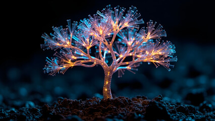 Glowing Fiber Optic Tree on Dark Background