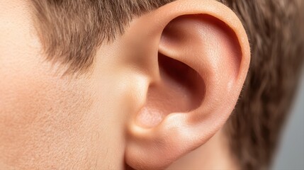 Close-up of human ear, detailed skin and hair texture