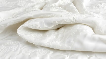 Elegant White Damask Fabric Texture Close Up