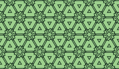Obraz premium Modern pattern with curved line. Triangles, line, geometric elements. Vector illustration. Design for flyer, wallpaper, presentation, paper. Green colored