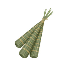 端午の節句（こどもの日）に食べる縁起物、笹の葉で包まれたちまき（茅巻き）の束