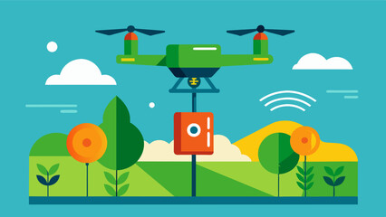 Fototapeta premium Drone mapping technology enables farmers to accurately calculate farm inputs such as seed fertilizer and pesticide reducing waste and ultimately increasing efficiency.. Vector illustration
