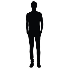 Obraz premium Full Body Silhouette Of Caucasian Man Standing With Hands In Pockets Isolated On White