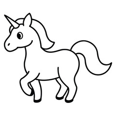 Fototapeta premium Line art unicorn trotting, white coat, fantasy creature, fairy tale, transparent